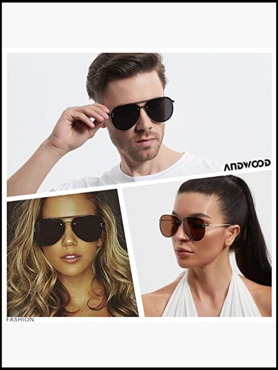 Oversized Aviator Rimless Metal Frame Sunglasses with Spring Hinges main image 4